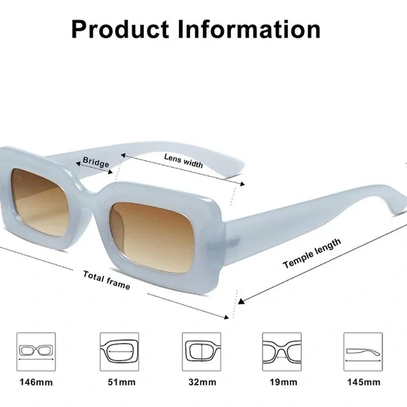 SOJOS Retro 90s Nude Lens Blue Rectangle Frame Sunglasses - Picture 4 of 6